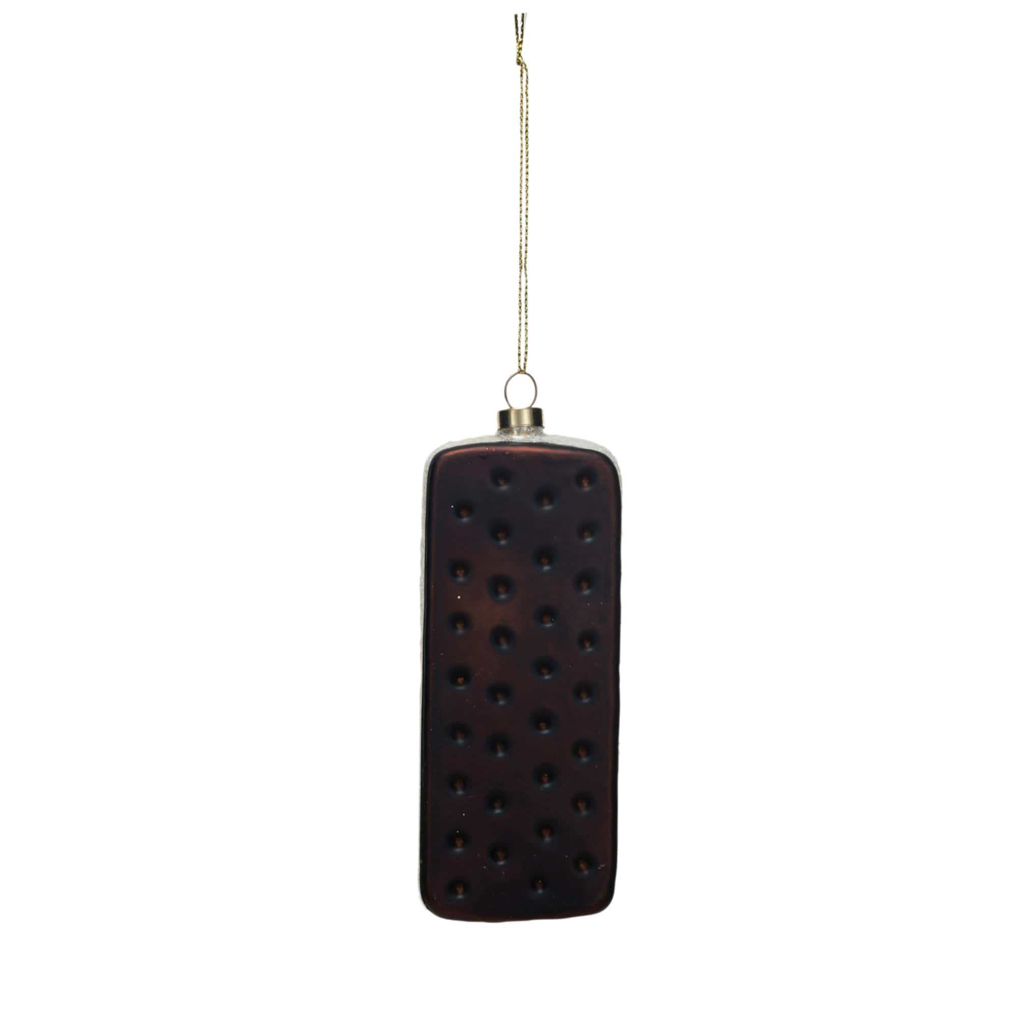 Hello Honey® 5.5" Brown & White Glass Ice Cream Sandwich Ornament with Glitter